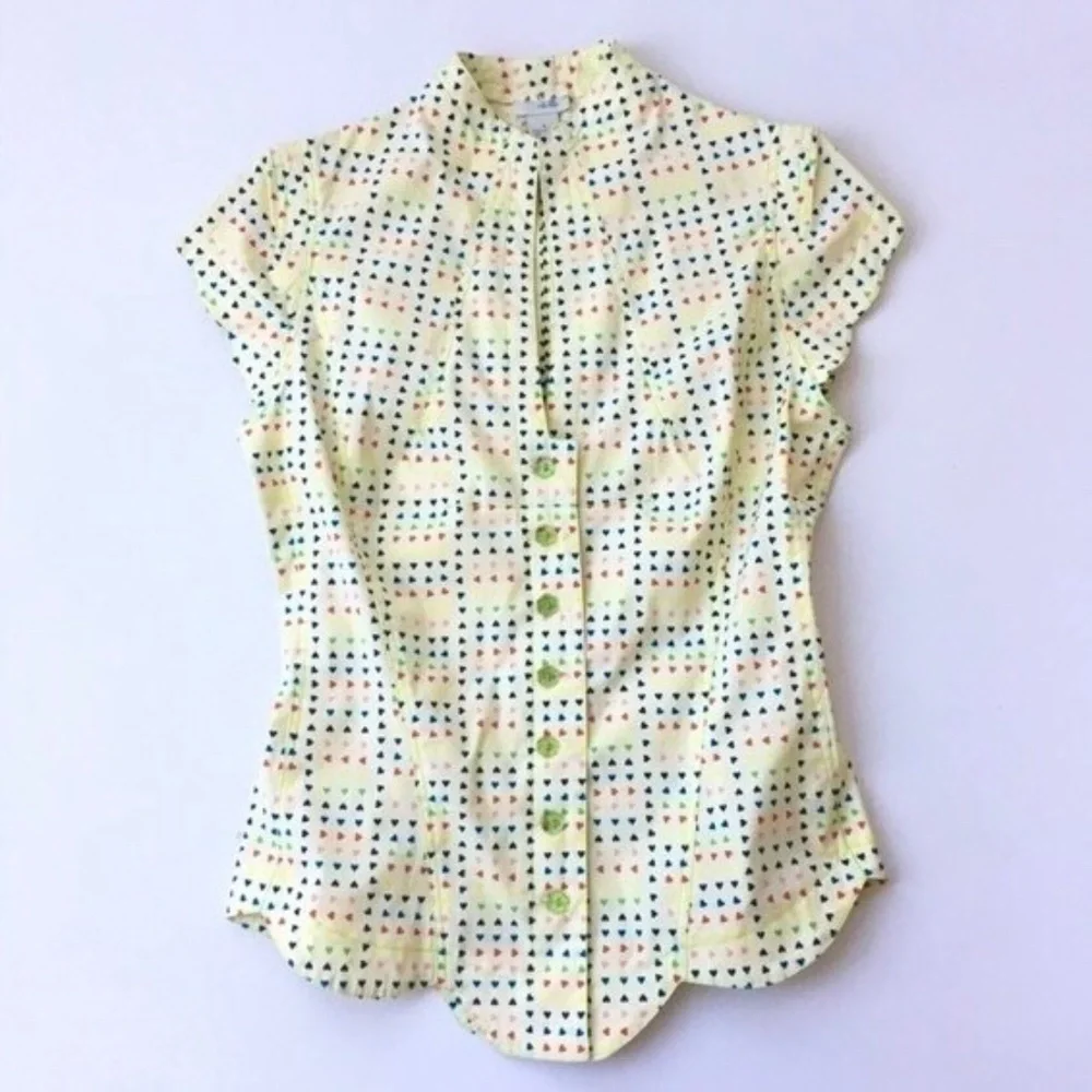 Vintage Anthropologie ODILLE Icon Hearts Scalloped Rainbow Top Blouse Heart 4 - Picture 11 of 16